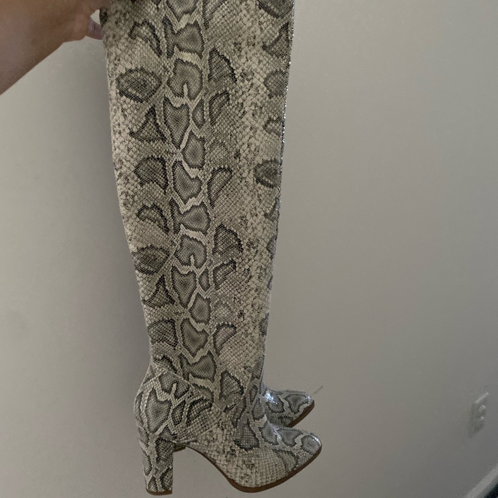 snakeskin knee high boots
